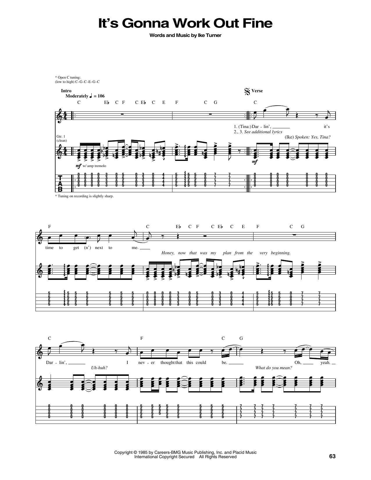 Tina Turner It's Gonna Work Out Fine sheet music notes and chords arranged for Guitar Tab