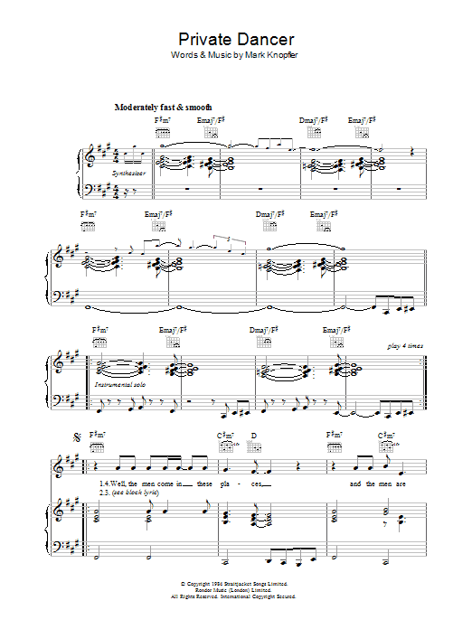 Tina Turner Private Dancer sheet music notes and chords arranged for Piano, Vocal & Guitar Chords (Right-Hand Melody)