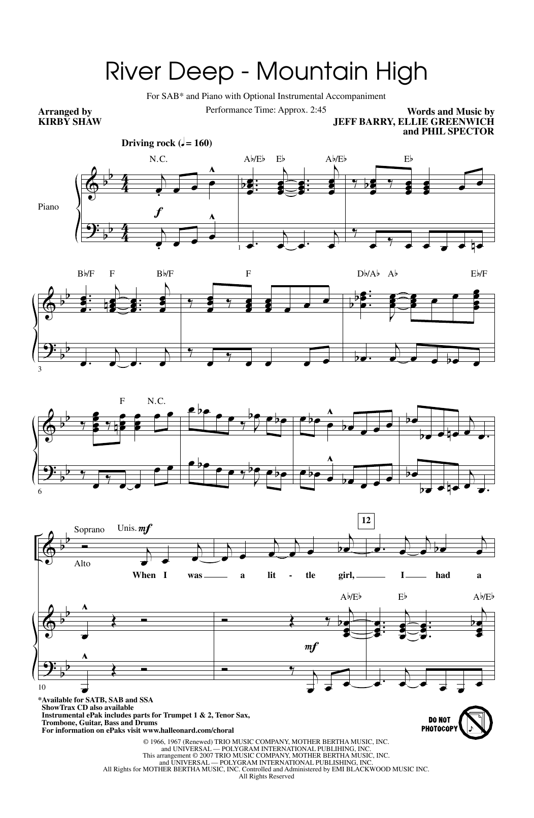 Tina Turner River Deep - Mountain High (arr. Kirby Shaw) sheet music notes and chords arranged for SAB Choir