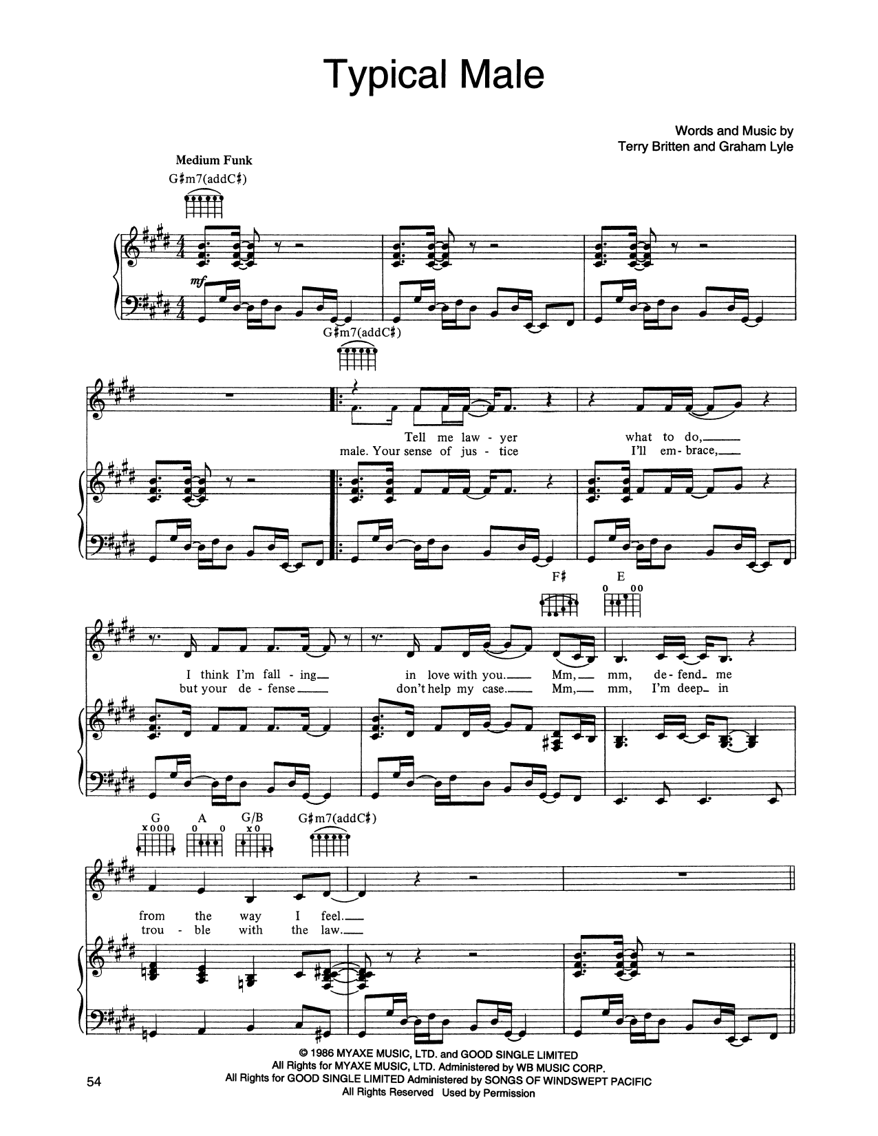 Tina Turner Typical Male sheet music notes and chords arranged for Piano, Vocal & Guitar Chords (Right-Hand Melody)