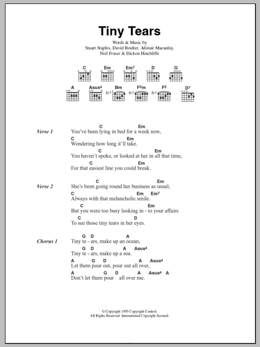 Tindersticks Tiny Tears sheet music notes and chords arranged for Guitar Chords/Lyrics
