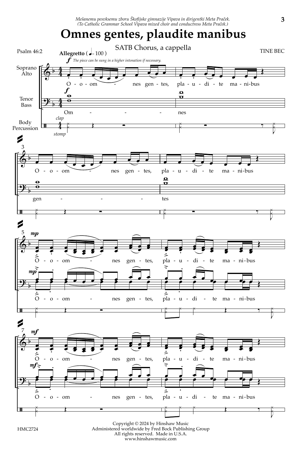 Tine Bec Omnes Gentes, Plaudite Manibus sheet music notes and chords arranged for SATB Choir