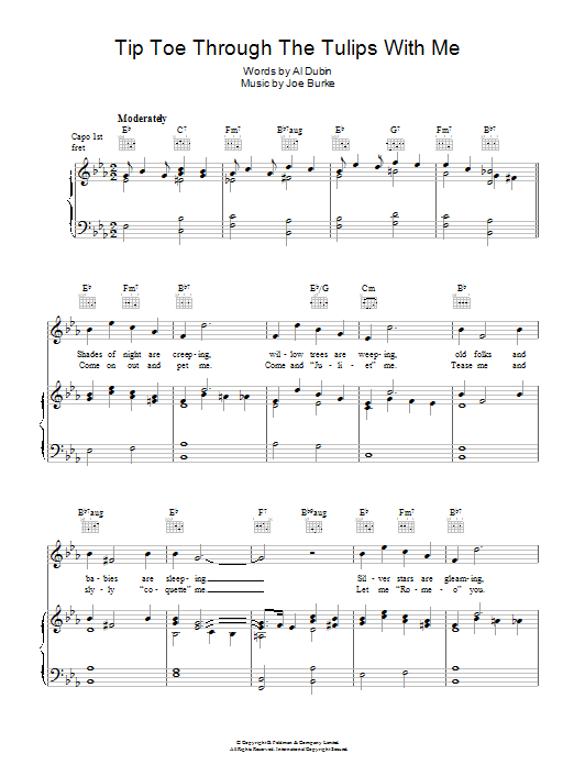 Joe Burke Tip-Toe Thru' The Tulips With Me sheet music notes and chords arranged for Piano, Vocal & Guitar Chords