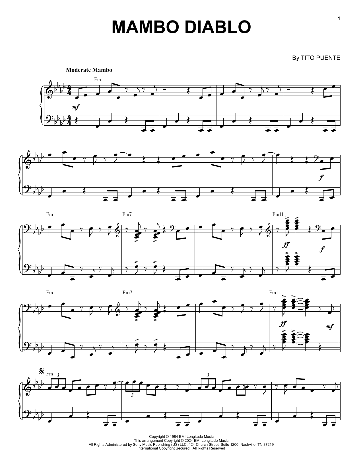 Tito Puente Mambo Diablo (arr. Brent Edstrom) sheet music notes and chords arranged for Piano Solo