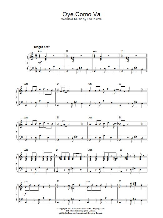 Tito Puente Oye Como Va sheet music notes and chords arranged for Marimba Solo