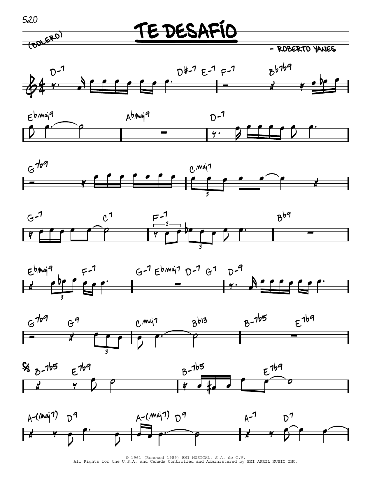 Tito Puente Te Desafio sheet music notes and chords arranged for Real Book – Melody & Chords
