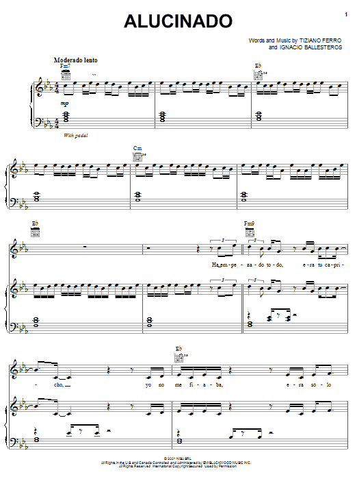Tiziano Ferro Alucinado sheet music notes and chords arranged for Piano, Vocal & Guitar Chords (Right-Hand Melody)