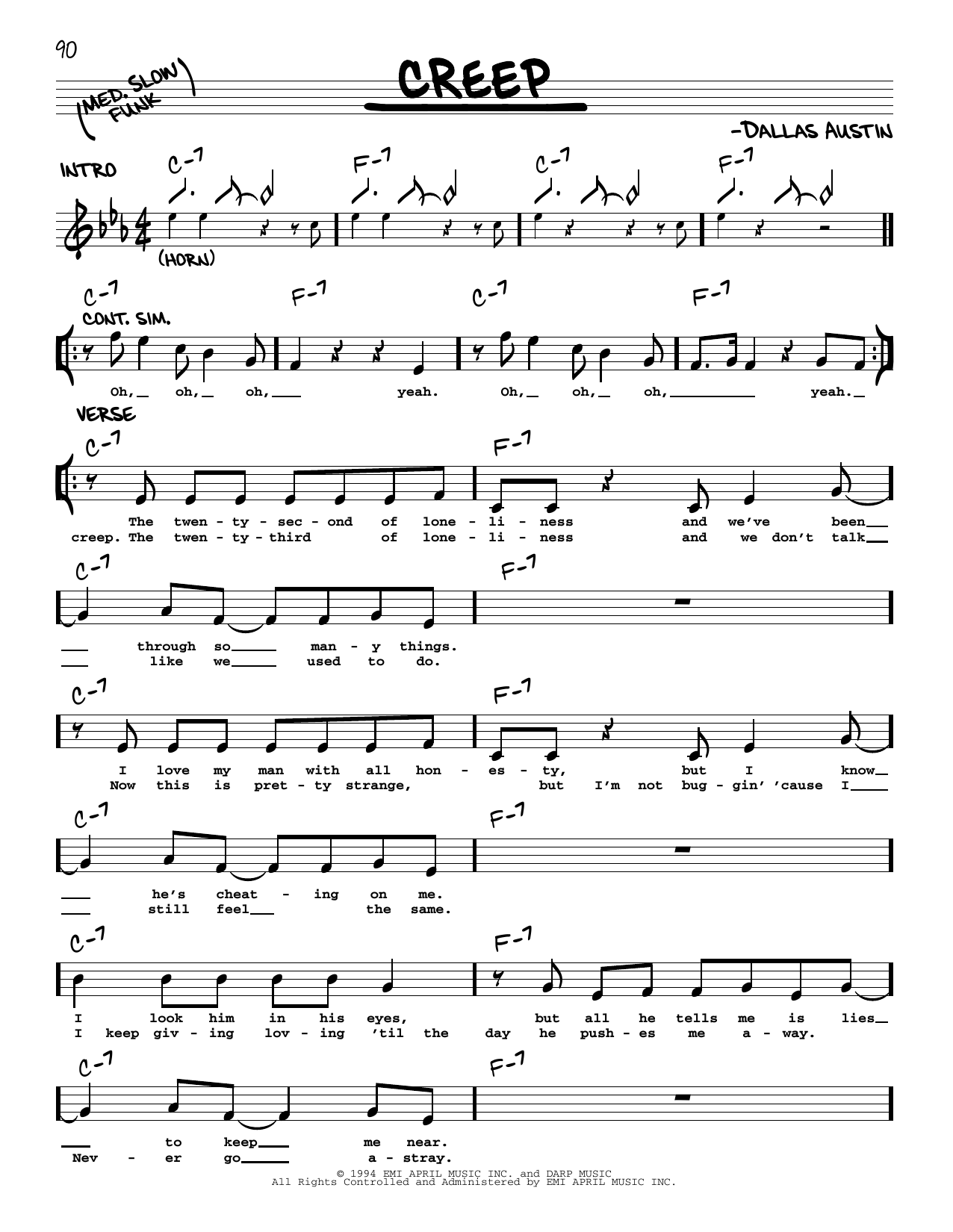 TLC Creep sheet music notes and chords arranged for Piano, Vocal & Guitar Chords (Right-Hand Melody)
