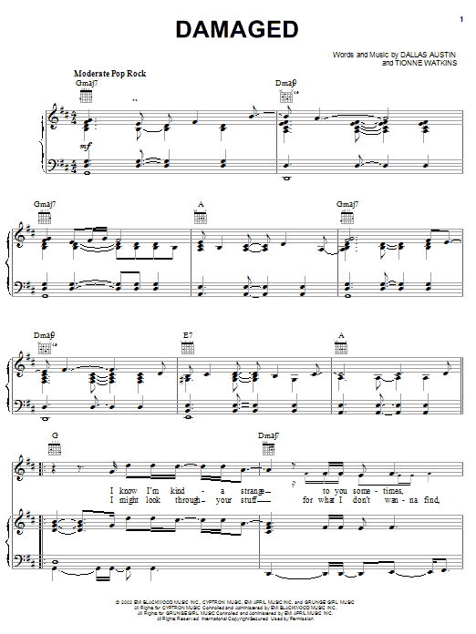 TLC Damaged sheet music notes and chords arranged for Piano, Vocal & Guitar Chords (Right-Hand Melody)