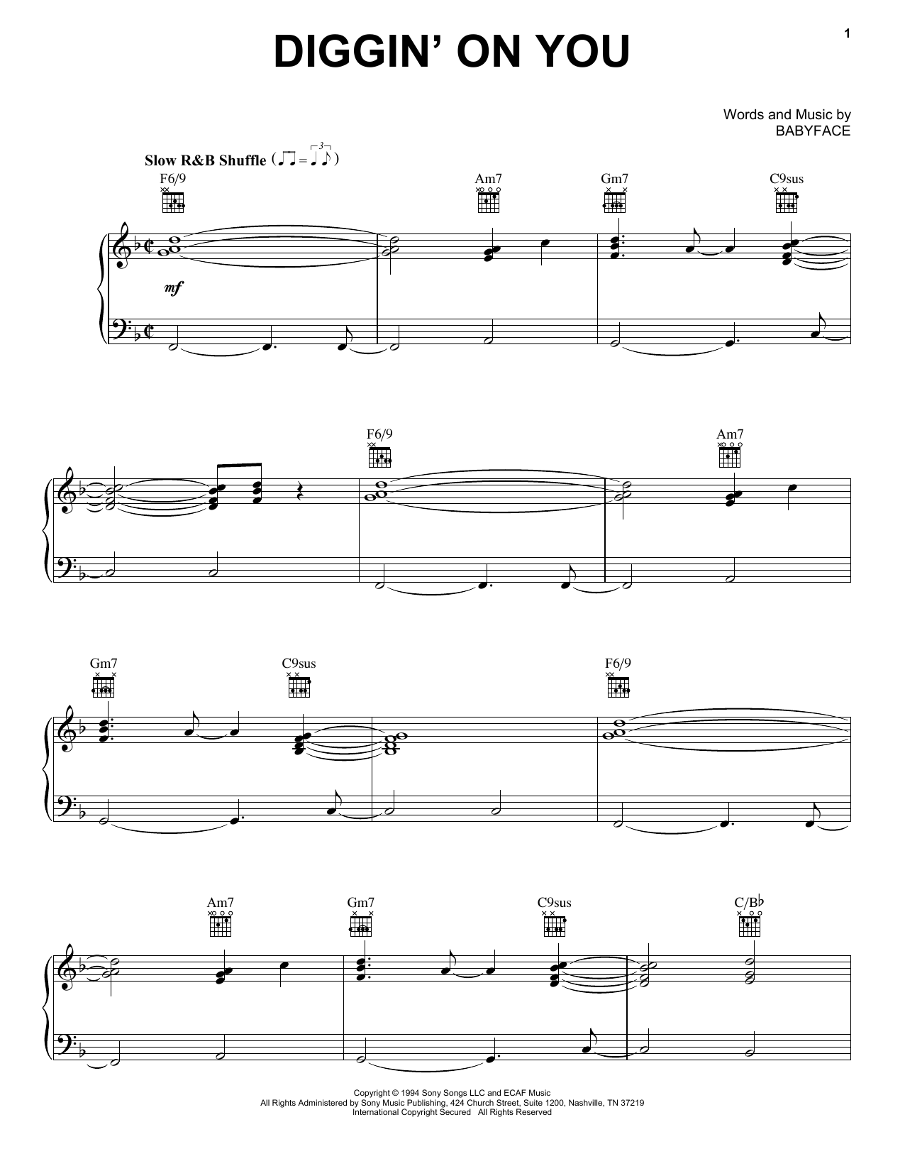TLC Diggin' On You sheet music notes and chords arranged for Piano, Vocal & Guitar Chords (Right-Hand Melody)
