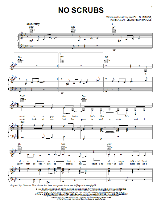 TLC No Scrubs sheet music notes and chords arranged for Piano, Vocal & Guitar Chords (Right-Hand Melody)