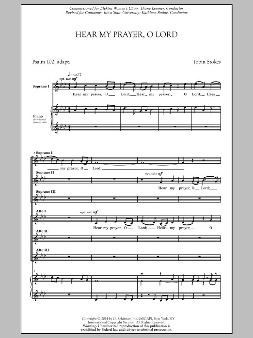 Tobin Stokes Hear My Prayer, Oh Lord sheet music notes and chords arranged for SSA Choir