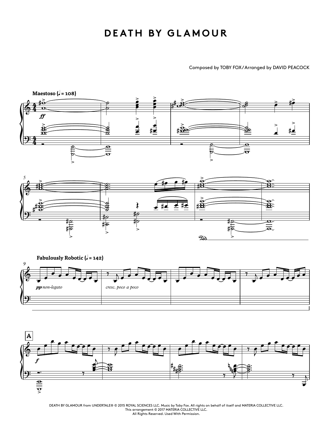 Toby Fox Death by Glamour (from Undertale Piano Collections) (arr. David Peacock) sheet music notes and chords arranged for Piano Solo