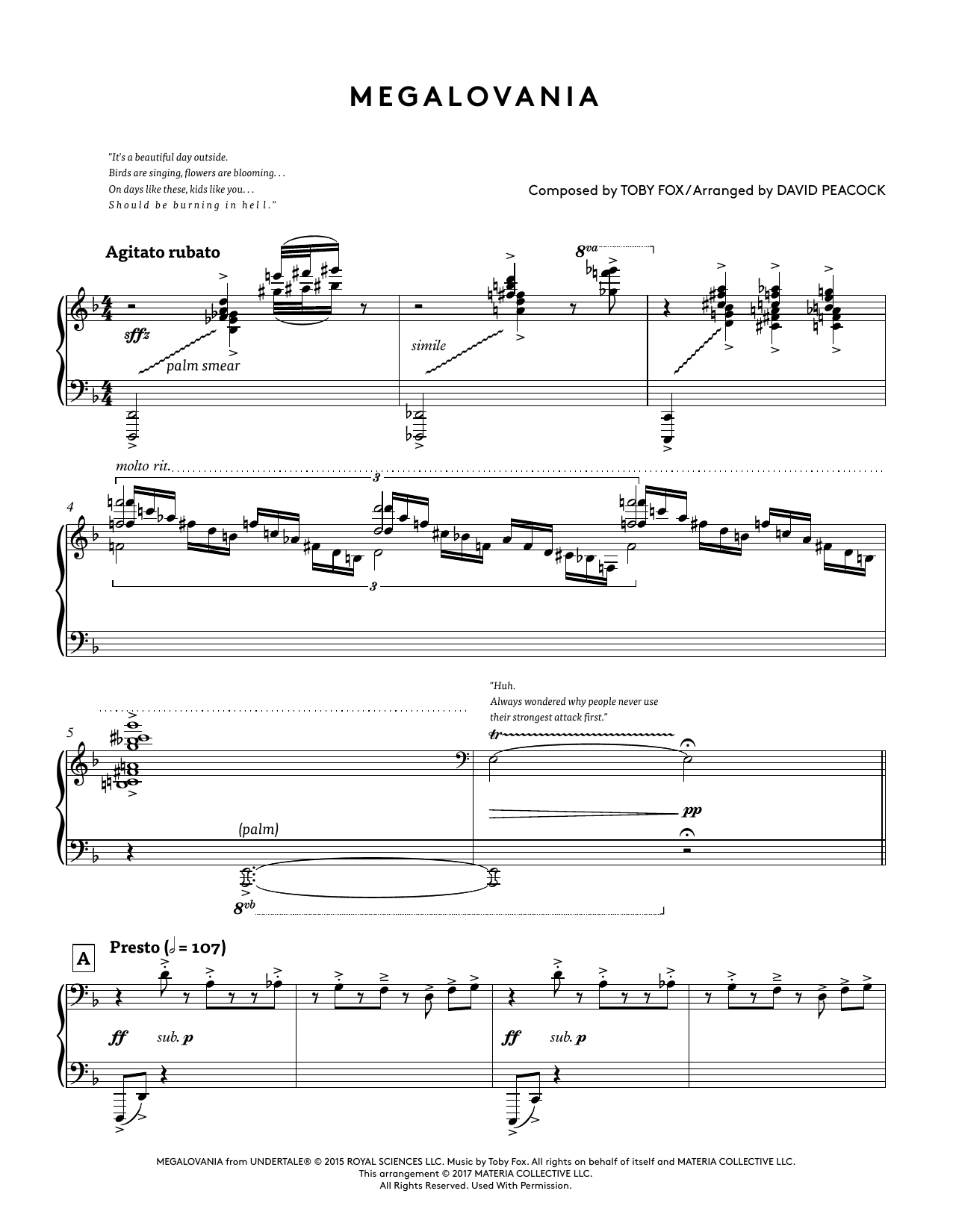 Toby Fox Megalovania (from Undertale Piano Collections) (arr. David Peacock) sheet music notes and chords arranged for Piano Solo