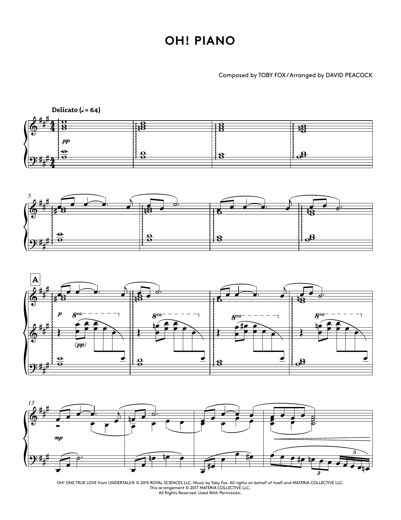 Toby Fox Oh! Piano (from Undertale Piano Collections 2) (arr. David Peacock) sheet music notes and chords arranged for Piano Solo