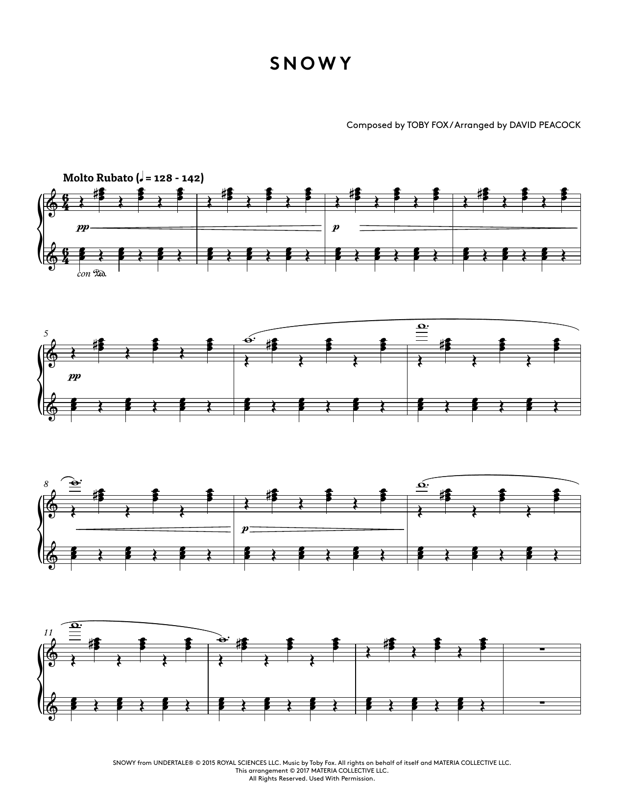Toby Fox Snowy (from Undertale Piano Collections) (arr. David Peacock) sheet music notes and chords arranged for Piano Solo
