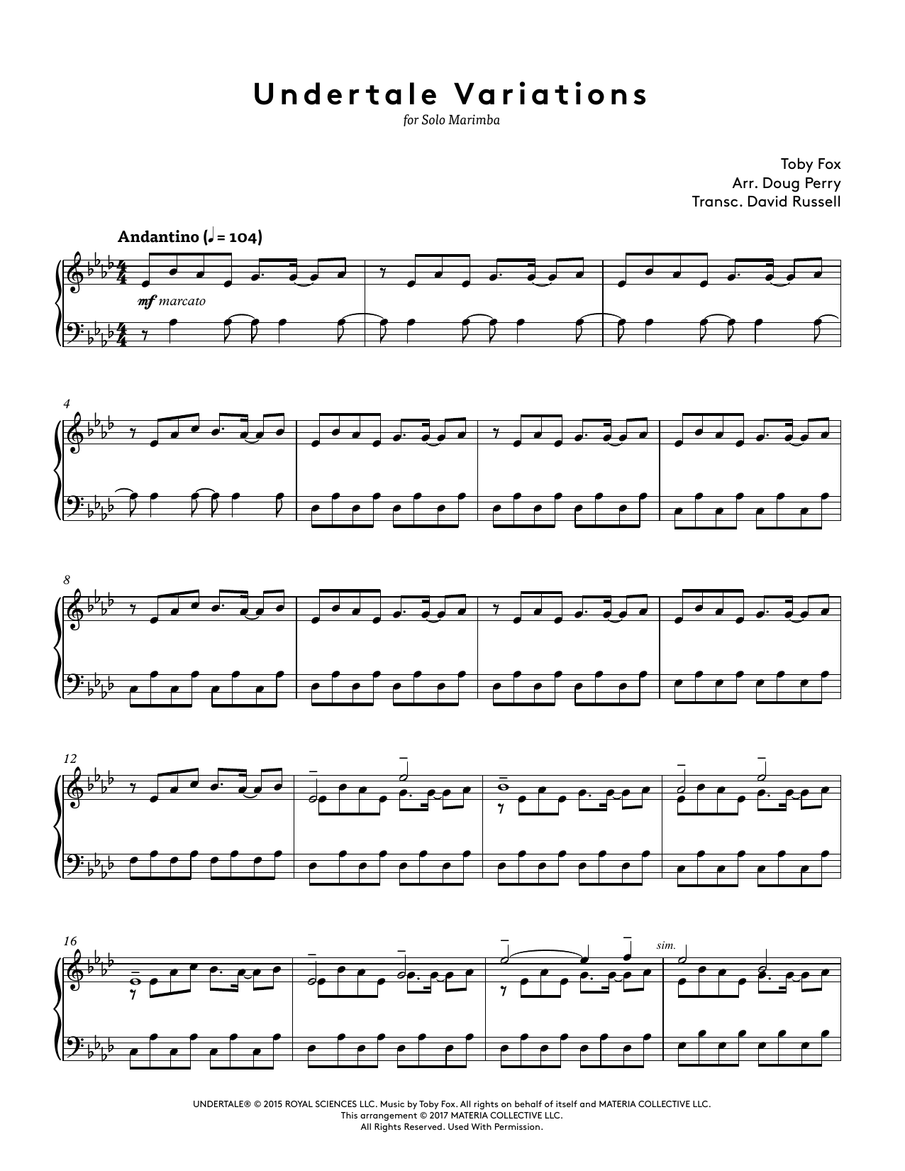 Toby Fox Undertale Variations (arr. Doug Perry) sheet music notes and chords arranged for Percussion Solo