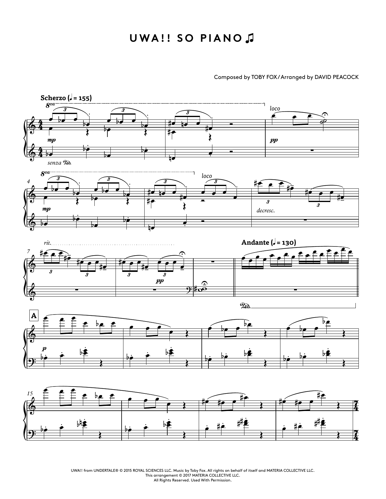 Toby Fox Uwa!! So Piano (from Undertale Piano Collections) (arr. David Peacock) sheet music notes and chords arranged for Piano Solo