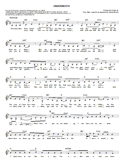 Toby Gad Underneath sheet music notes and chords arranged for Lead Sheet / Fake Book