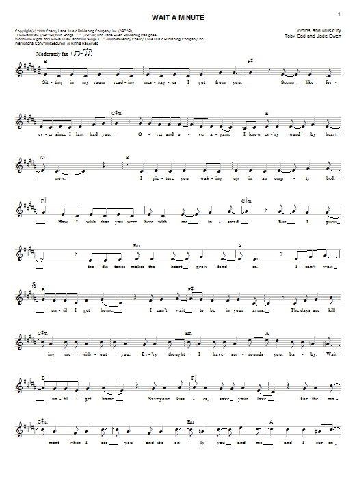 Toby Gad Wait A Minute sheet music notes and chords arranged for Lead Sheet / Fake Book