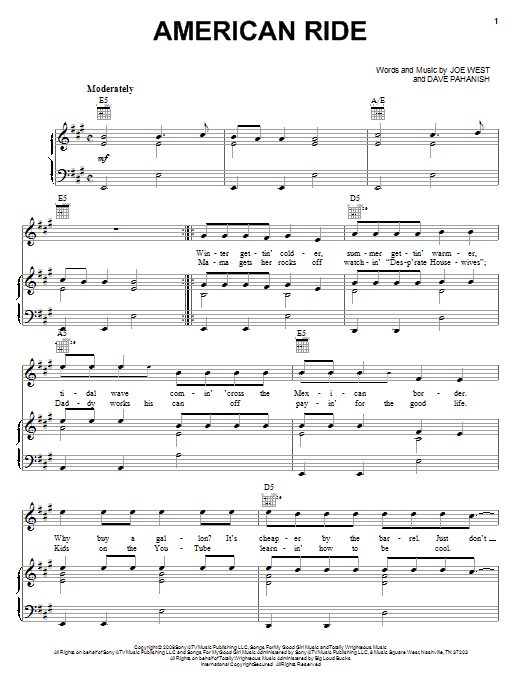Toby Keith American Ride sheet music notes and chords arranged for Piano, Vocal & Guitar Chords (Right-Hand Melody)