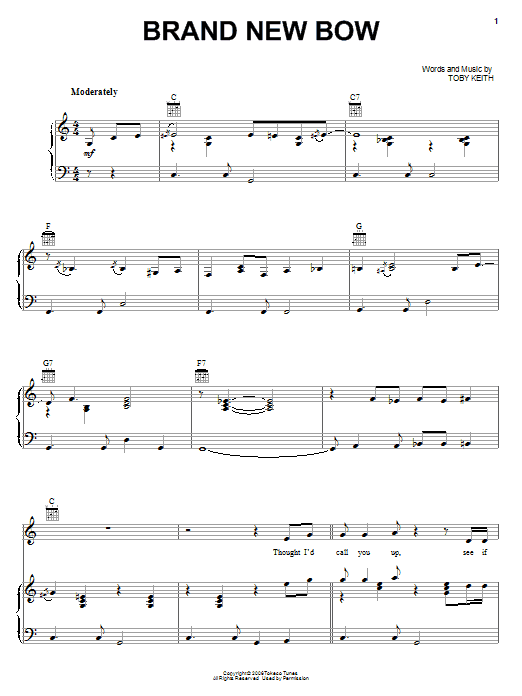 Toby Keith Brand New Bow sheet music notes and chords arranged for Piano, Vocal & Guitar Chords (Right-Hand Melody)