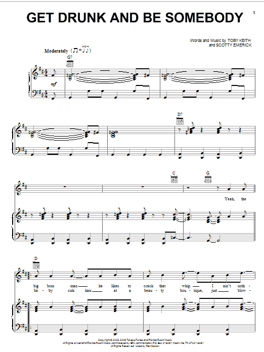 Toby Keith Get Drunk And Be Somebody sheet music notes and chords arranged for Easy Guitar Tab