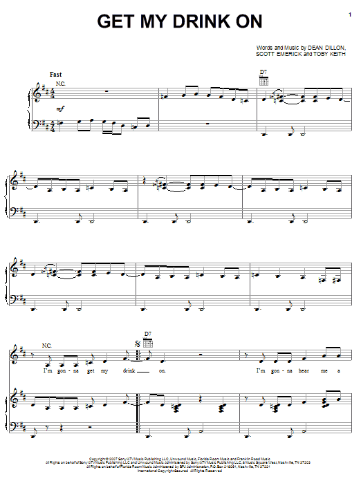 Toby Keith Get My Drink On sheet music notes and chords arranged for Piano, Vocal & Guitar Chords (Right-Hand Melody)