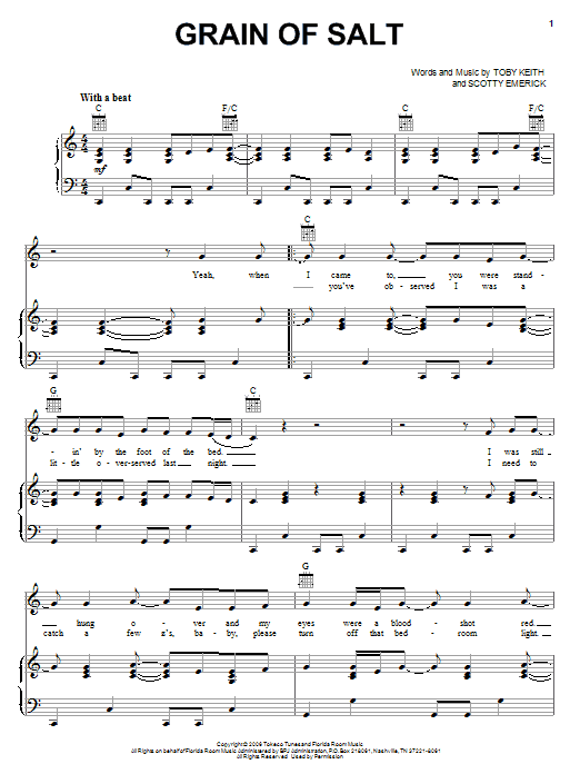 Toby Keith Grain Of Salt sheet music notes and chords arranged for Piano, Vocal & Guitar Chords (Right-Hand Melody)