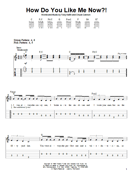 Toby Keith How Do You Like Me Now?! sheet music notes and chords arranged for Guitar Lead Sheet