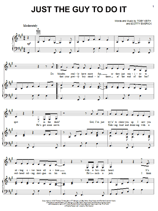 Toby Keith Just The Guy To Do It sheet music notes and chords arranged for Piano, Vocal & Guitar Chords (Right-Hand Melody)