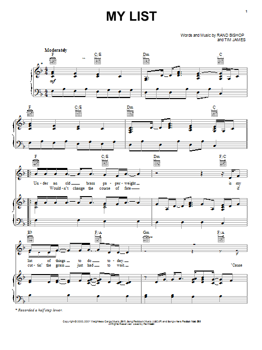 Toby Keith My List sheet music notes and chords arranged for Easy Piano