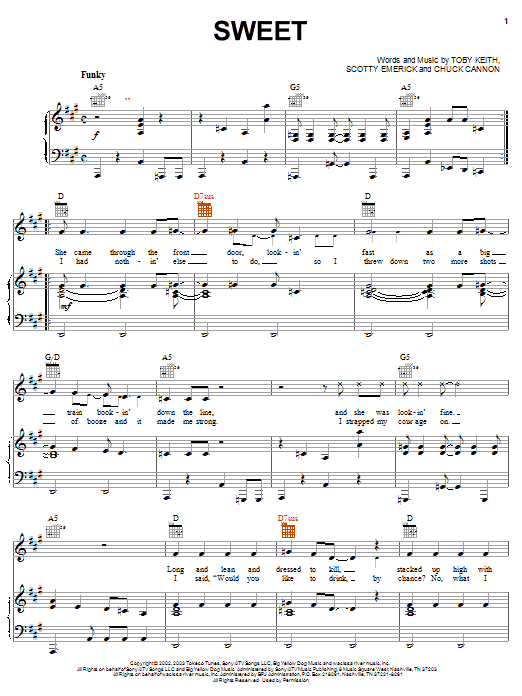 Toby Keith Sweet sheet music notes and chords arranged for Piano, Vocal & Guitar Chords (Right-Hand Melody)