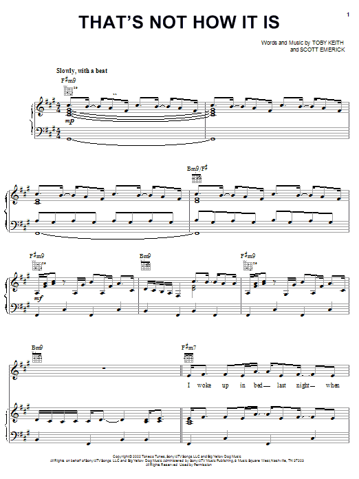 Toby Keith That's Not How It Is sheet music notes and chords arranged for Piano, Vocal & Guitar Chords (Right-Hand Melody)