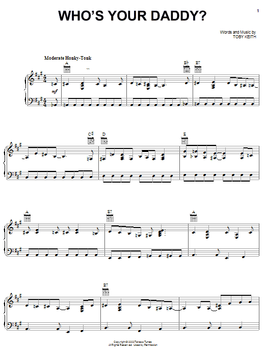 Toby Keith Who's Your Daddy? sheet music notes and chords arranged for Easy Guitar Tab