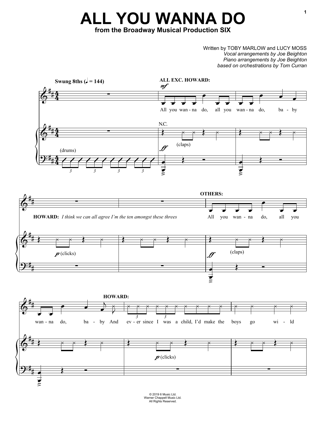 Toby Marlow & Lucy Moss All You Wanna Do (from Six: The Musical) sheet music notes and chords arranged for Piano & Vocal