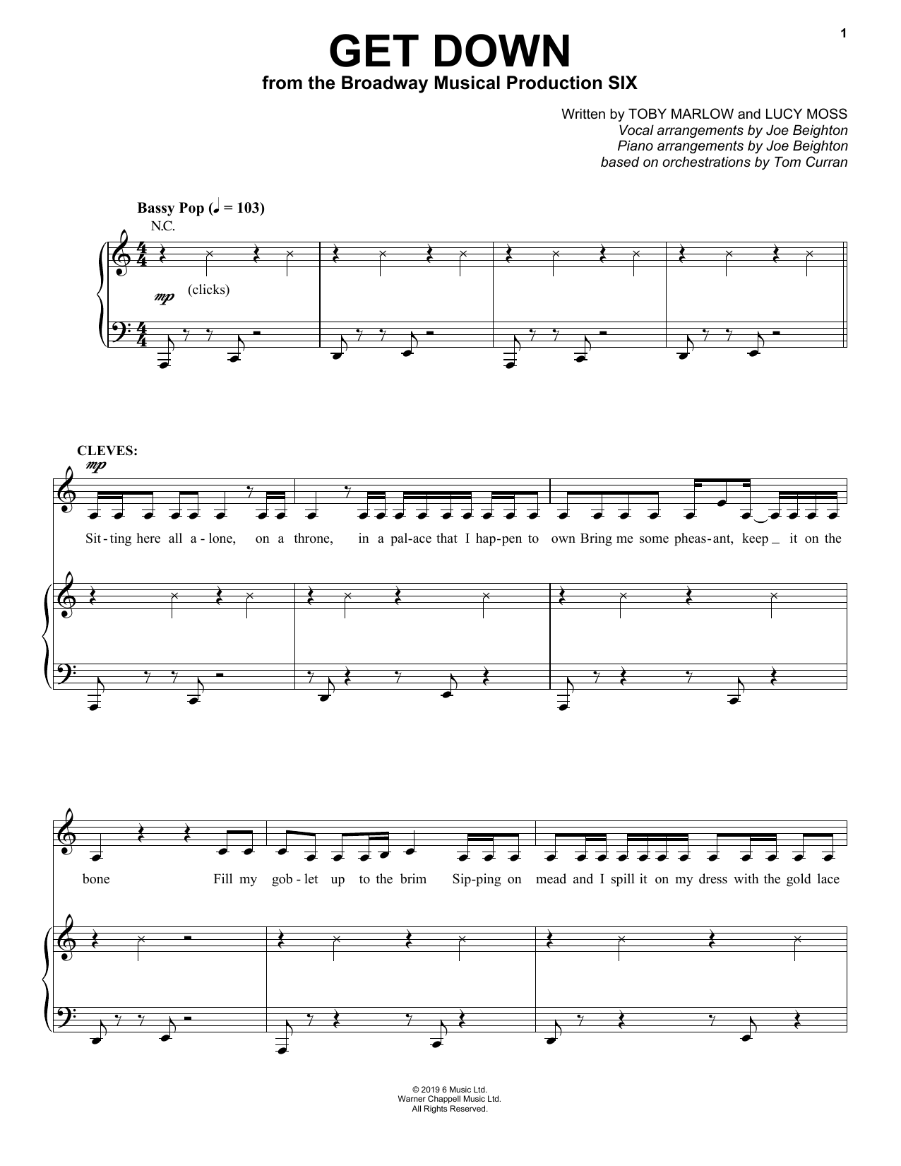 Toby Marlow & Lucy Moss Get Down (from Six: The Musical) sheet music notes and chords arranged for Easy Piano