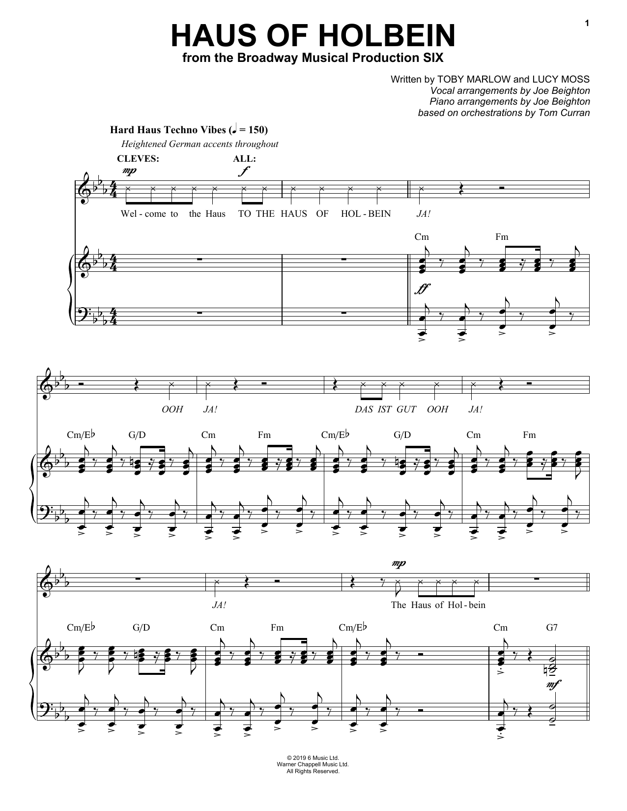 Toby Marlow & Lucy Moss Haus Of Holbein (from Six: The Musical) sheet music notes and chords arranged for Piano & Vocal