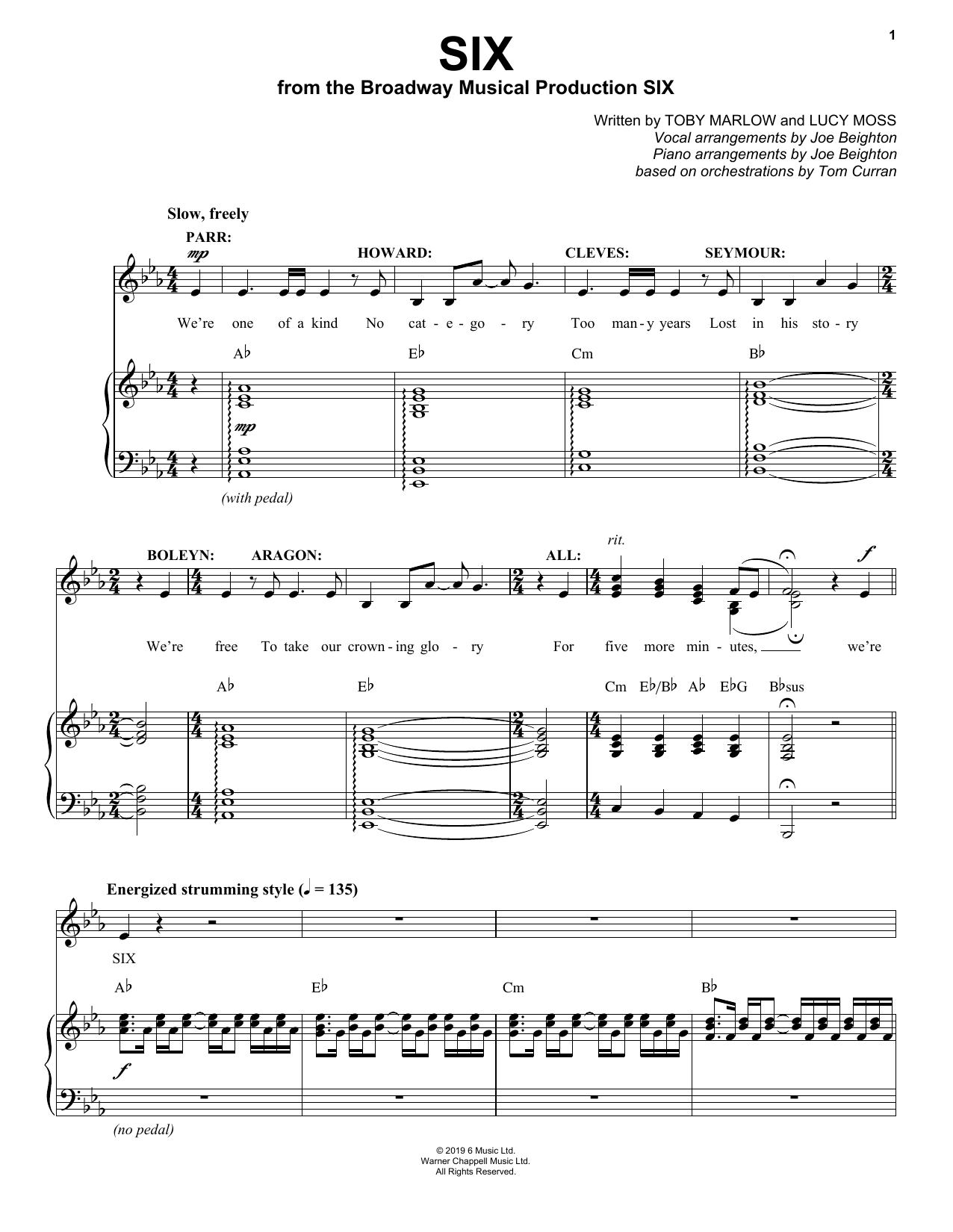Toby Marlow & Lucy Moss Six (from Six: The Musical) sheet music notes and chords arranged for Easy Piano
