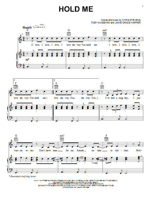 Toby McKeehan Hold Me sheet music notes and chords arranged for Piano, Vocal & Guitar Chords (Right-Hand Melody)