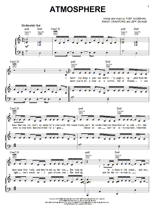 tobyMac Atmosphere sheet music notes and chords arranged for Piano, Vocal & Guitar Chords (Right-Hand Melody)