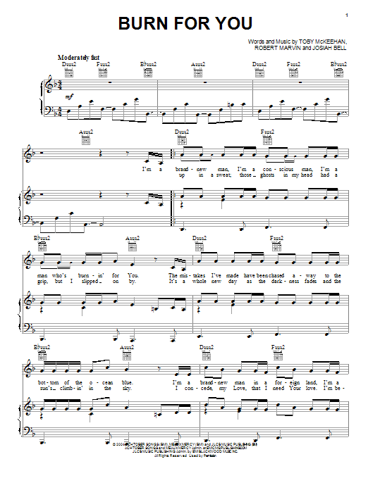 tobyMac Burn For You sheet music notes and chords arranged for Piano, Vocal & Guitar Chords (Right-Hand Melody)