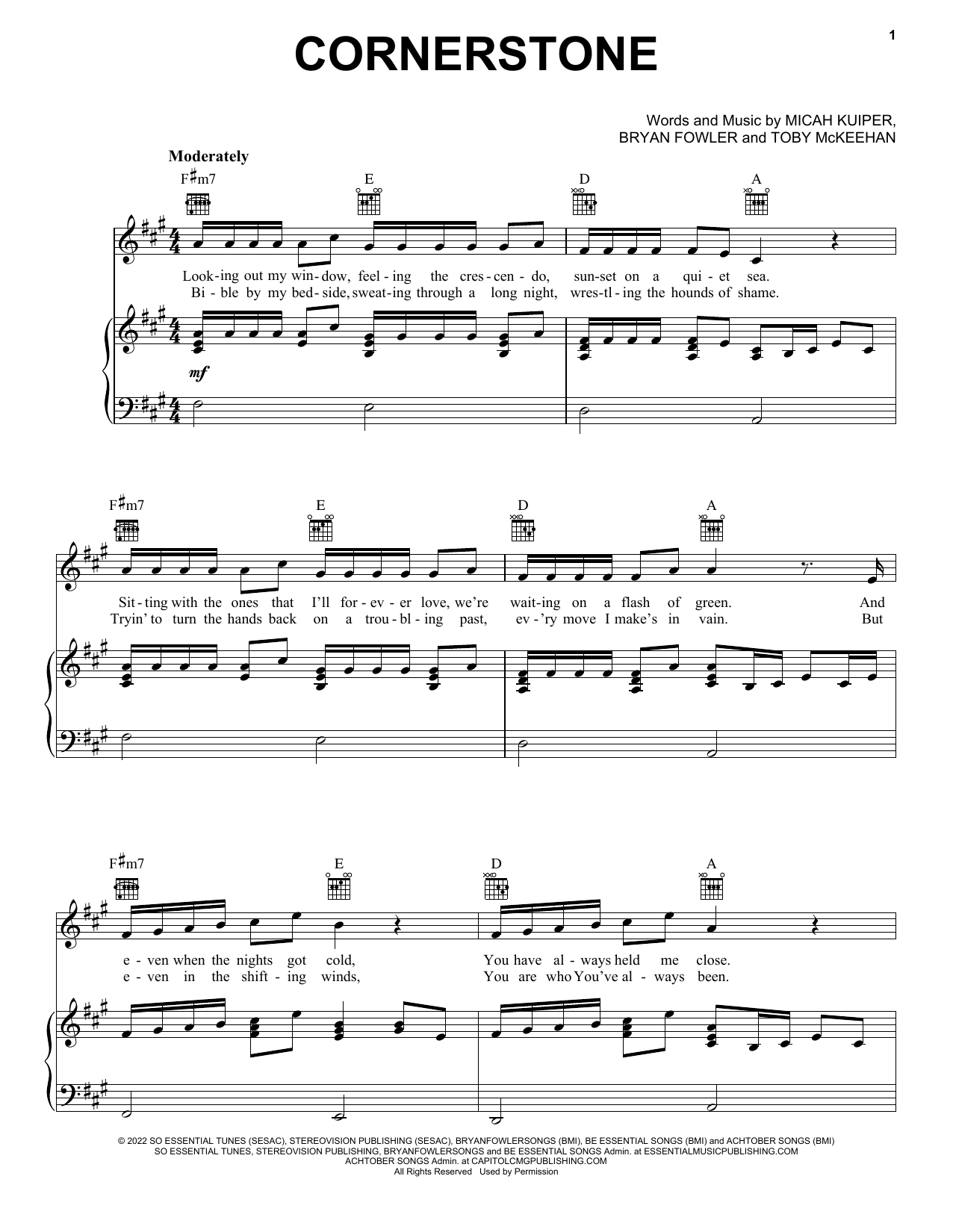 tobyMac Cornerstone (feat. Zach Williams) sheet music notes and chords arranged for Piano, Vocal & Guitar Chords (Right-Hand Melody)