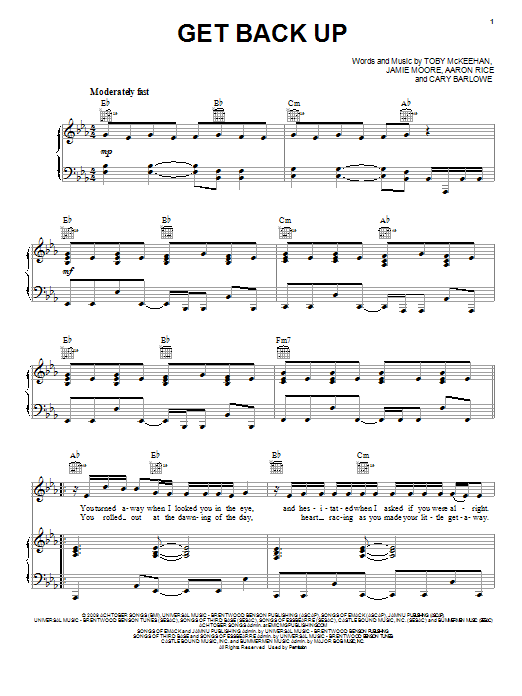 tobyMac Get Back Up sheet music notes and chords arranged for Piano, Vocal & Guitar Chords (Right-Hand Melody)