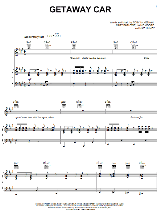 tobyMac Getaway Car sheet music notes and chords arranged for Piano, Vocal & Guitar Chords (Right-Hand Melody)