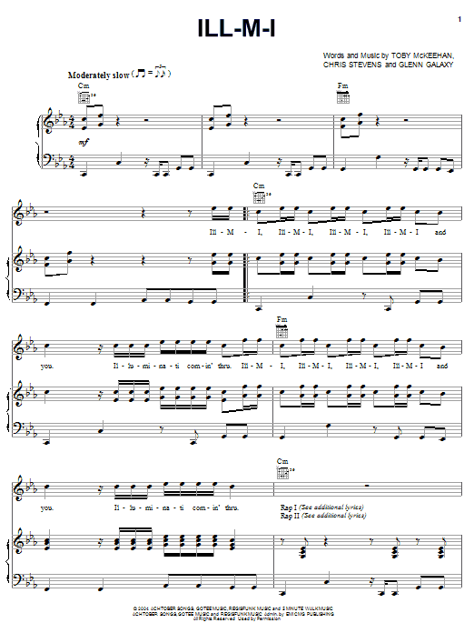 tobyMac Ill-M-I sheet music notes and chords arranged for Piano, Vocal & Guitar Chords (Right-Hand Melody)