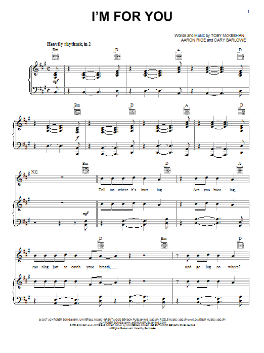 tobyMac I'm For You sheet music notes and chords arranged for Piano, Vocal & Guitar Chords (Right-Hand Melody)