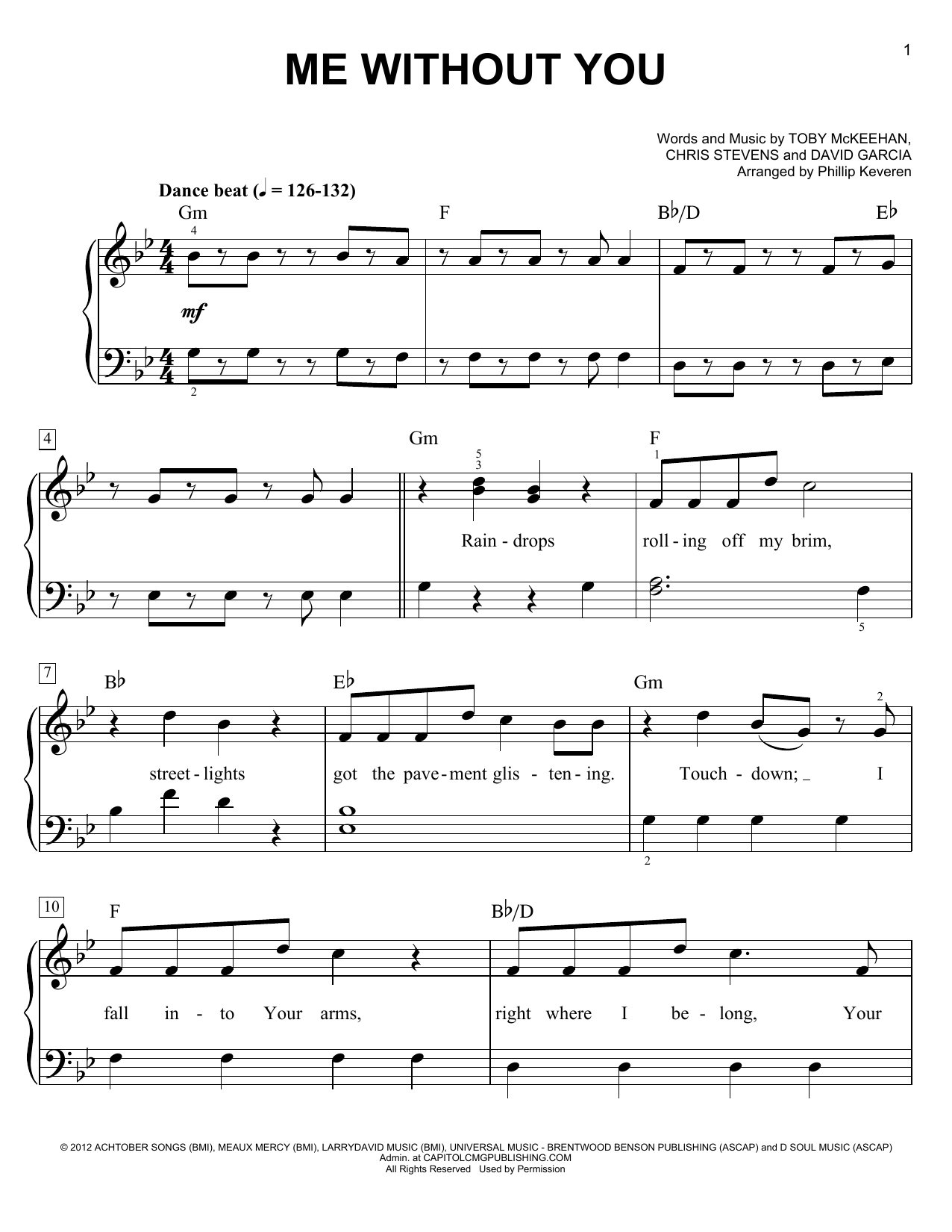 tobyMac Me Without You (arr. Phillip Keveren) sheet music notes and chords arranged for Easy Piano