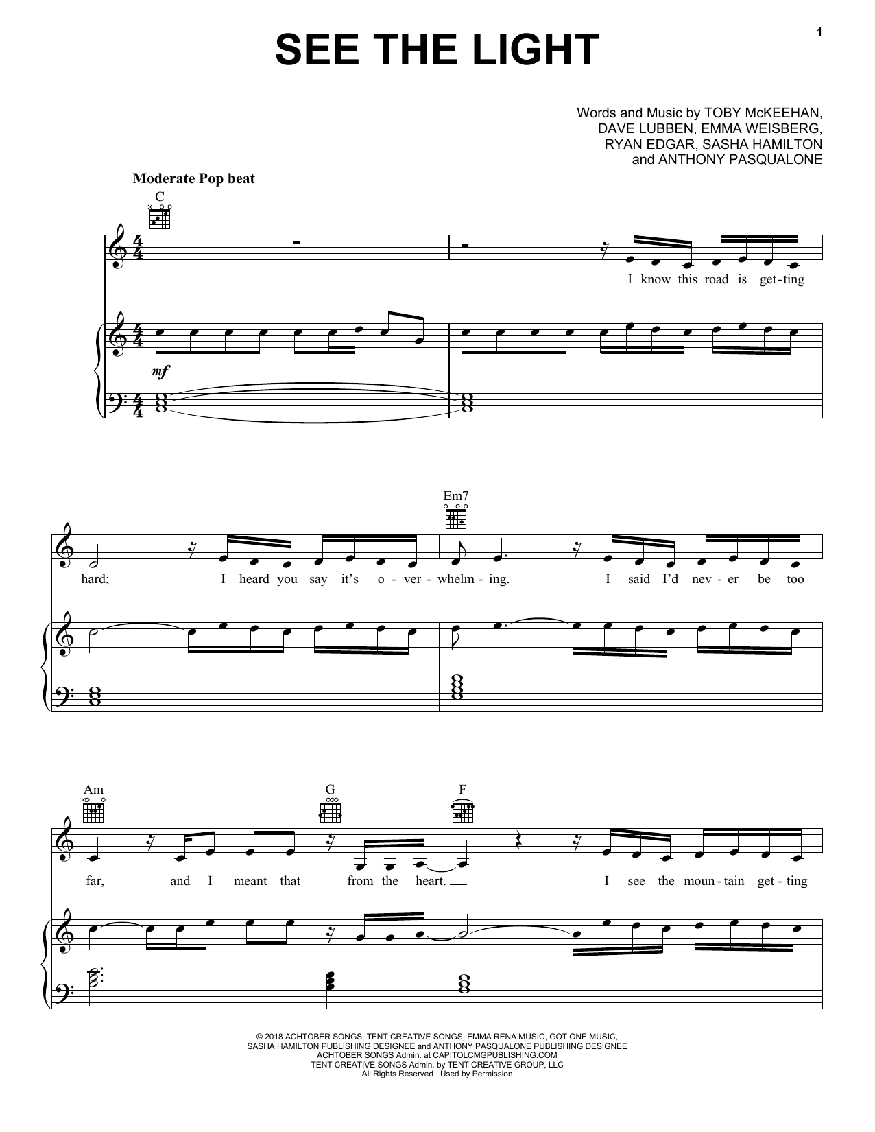 tobyMac See The Light sheet music notes and chords arranged for Piano, Vocal & Guitar Chords (Right-Hand Melody)