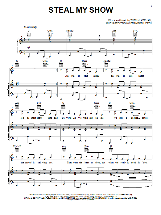 tobyMac Steal My Show sheet music notes and chords arranged for Piano, Vocal & Guitar Chords (Right-Hand Melody)